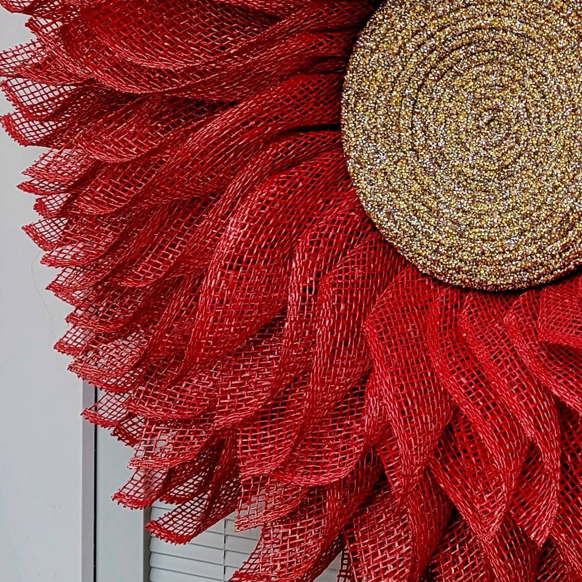 Red Burlap Silver and Gold Bling Flower Wreath