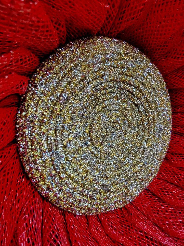 Red Burlap Silver and Gold Bling Flower Wreath