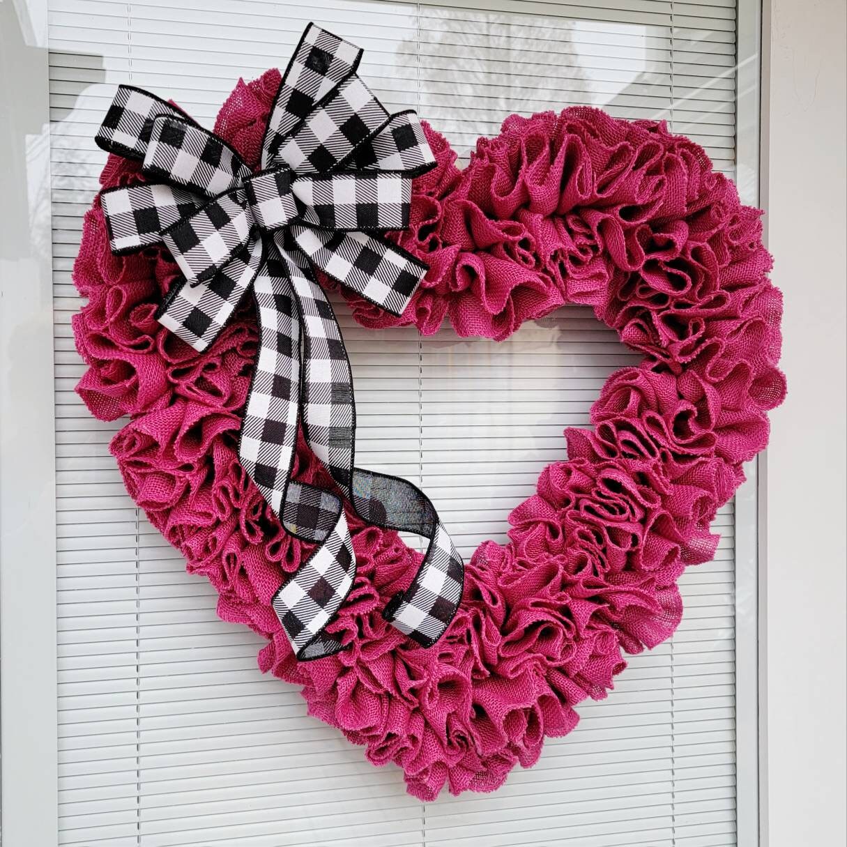 Pink Heart Shaped Burlap Wreath with Bow