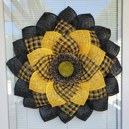 Black and Yellow Burlap Sunflower Wreath