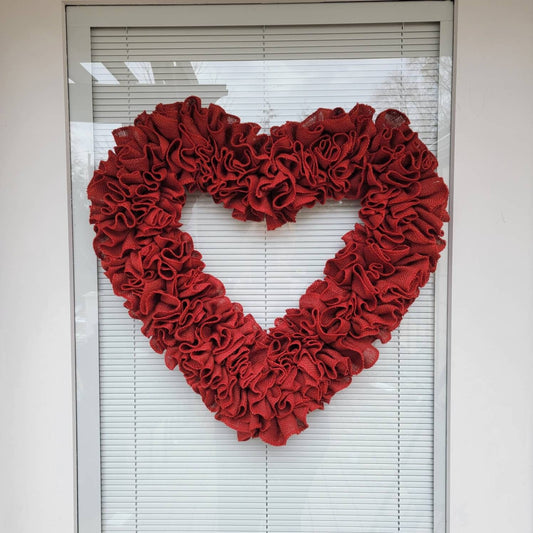 Red Heart Shaped Burlap Wreath
