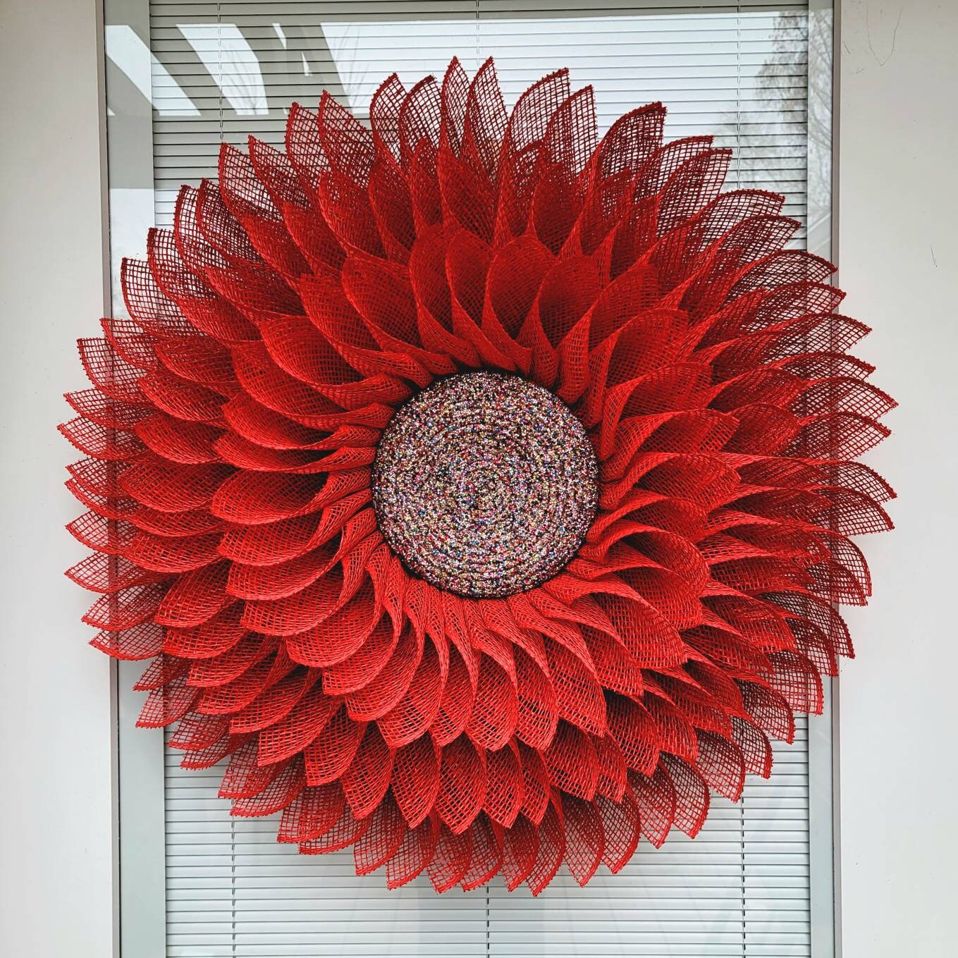 Red Burlap Multicolor Bling Flower Wreath