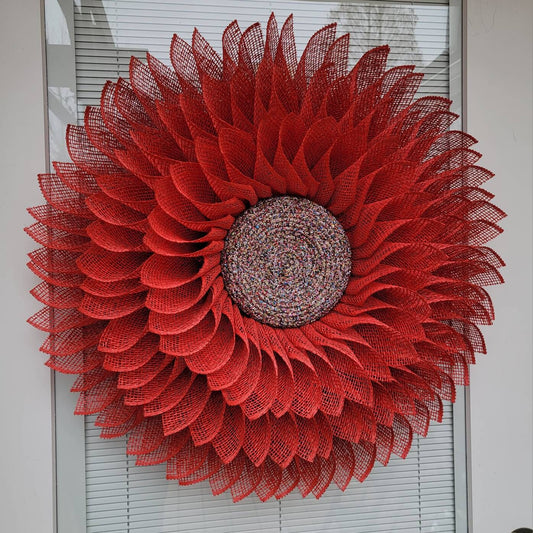 Red Burlap Multicolor Bling Flower Wreath