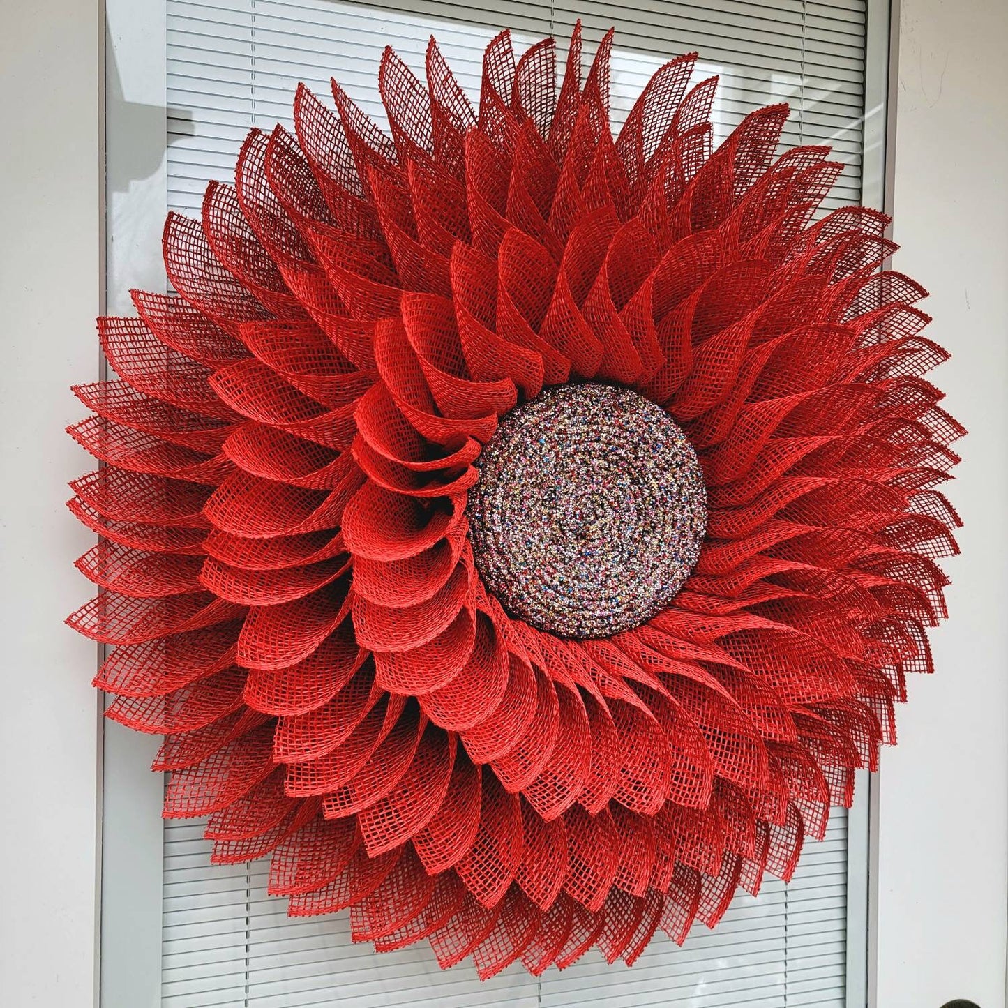 Red Burlap Multicolor Bling Flower Wreath