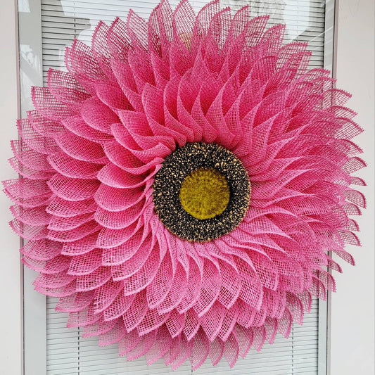 Pink Sunflower Wreath For Front Door, Double Door, Outdoor Porch Decor, Seasonal Decorations, Spring Summer Fall Winter Home Decor,  Housewarming Gift Idea