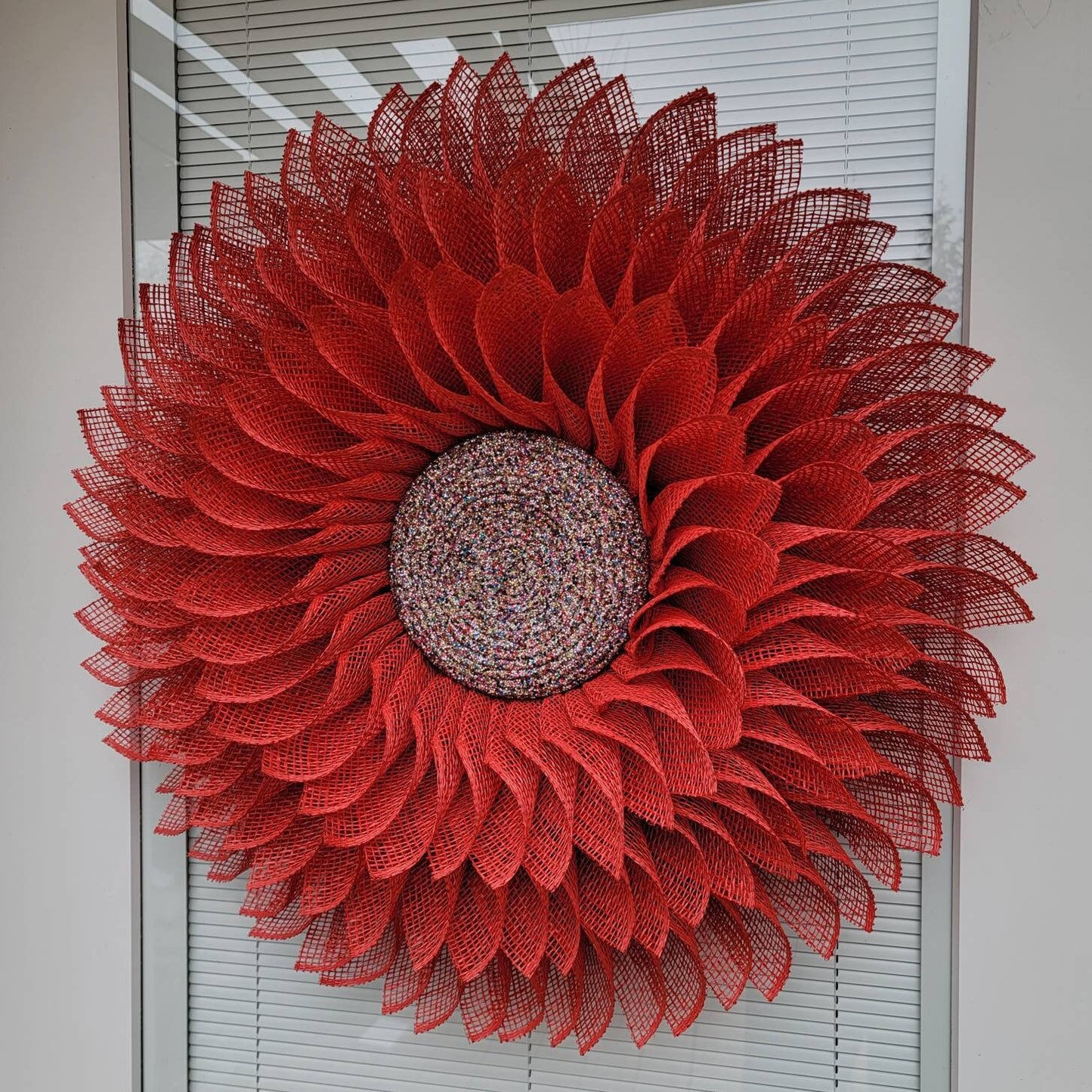 Red Burlap Multicolor Bling Flower Wreath