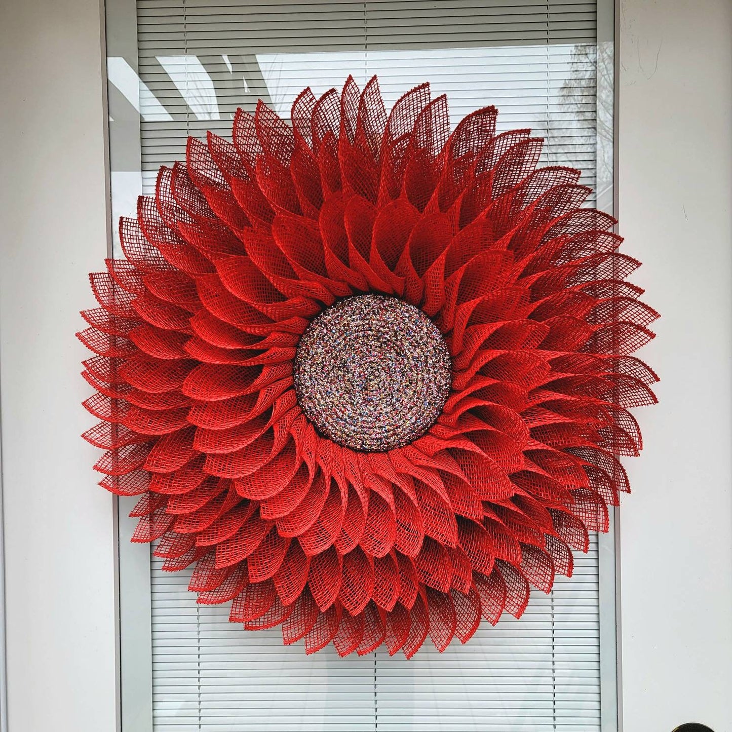 Red Burlap Multicolor Bling Flower Wreath