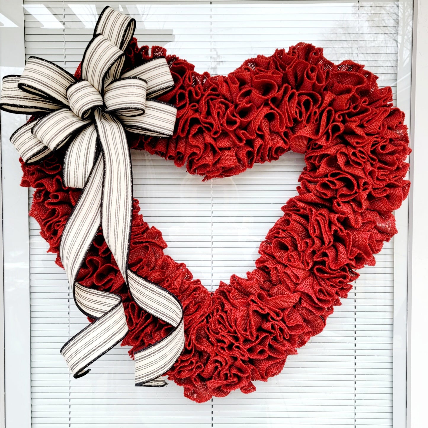 Red Heart Shaped Burlap Wreath with Bow