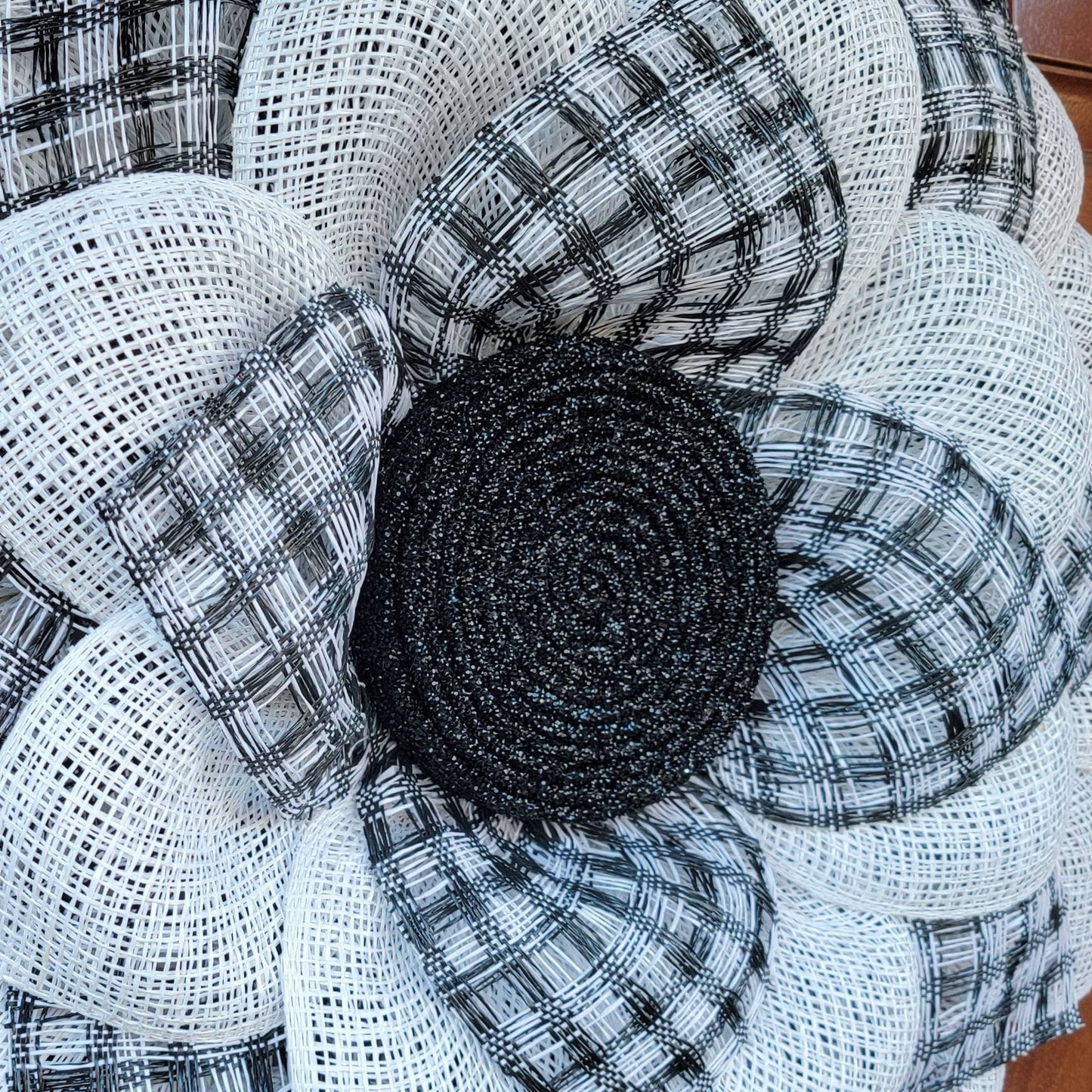 White and Black Plaid Sunflower Wreath