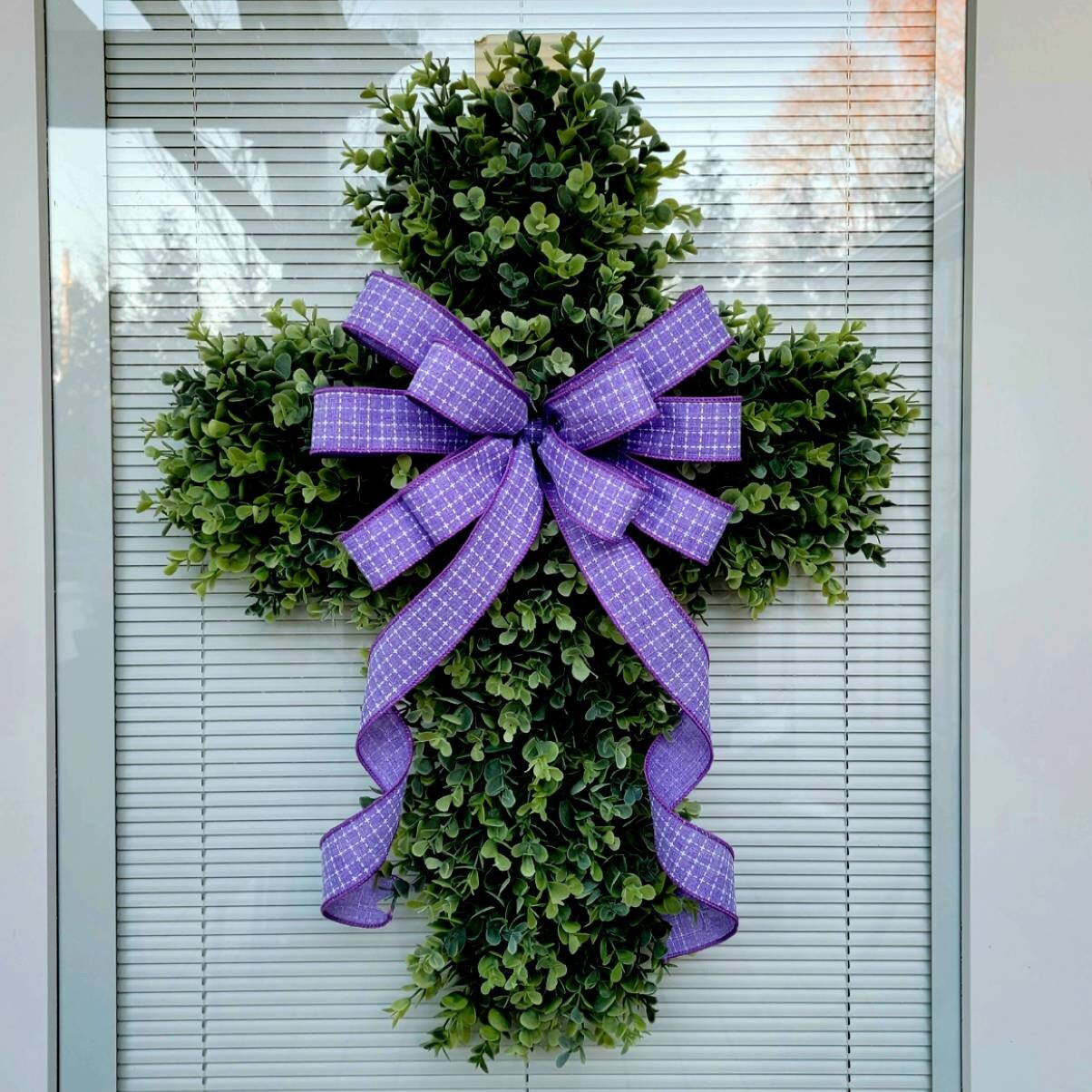 Easter Cross Eucalyptus Wreath with Purple Bow