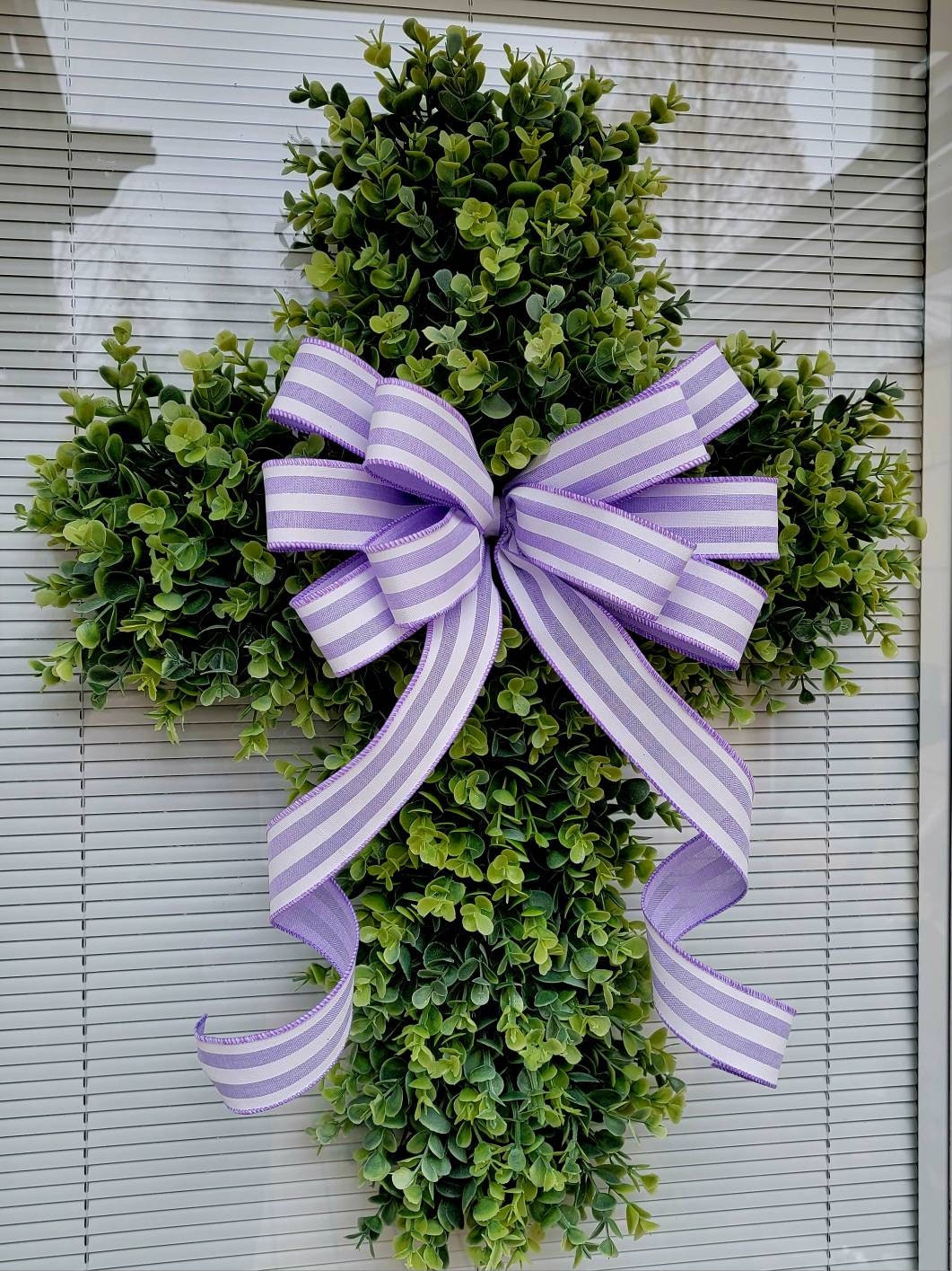 Easter Cross Eucalyptus Wreath with Light Purple Bow