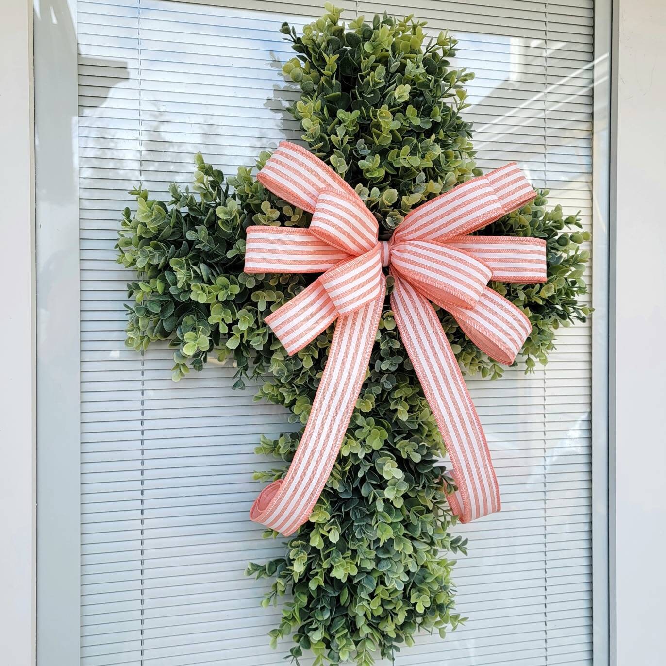 Easter Cross Eucalyptus Wreath with Pink Bow