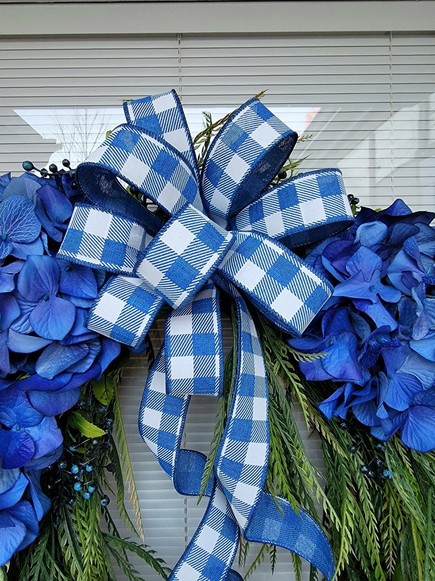 Blue Hydrangea Grapevine Wreath with Bow